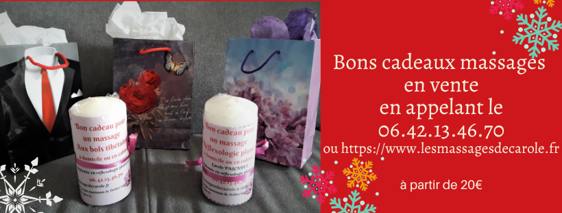 Bons cadeaux massages en vente appelant le 06 42 13 46 70